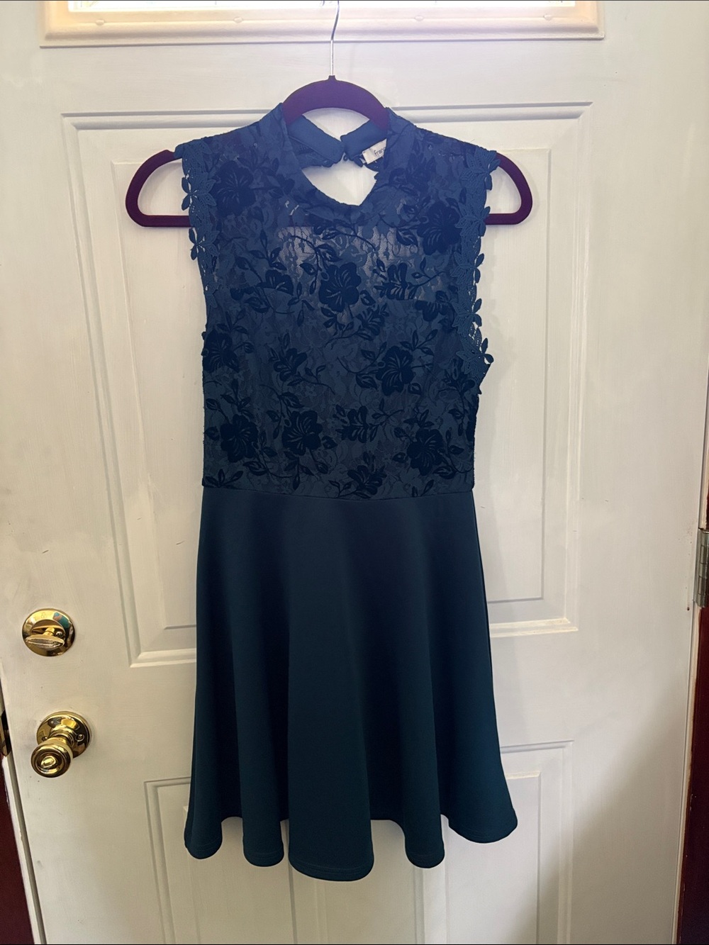 Dark Green Floral Lace Fit & Flare Dress